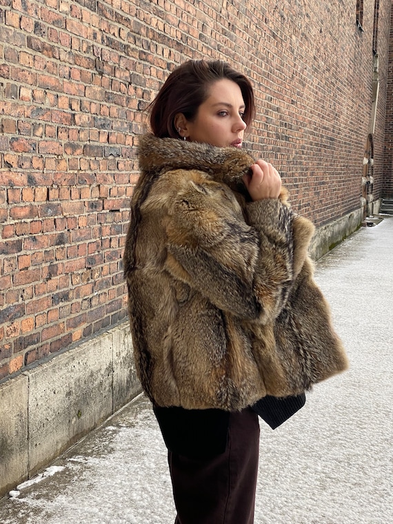 Vintage Fox Fur Jacket Real Island Fox Coyote M 38 Sand Silver