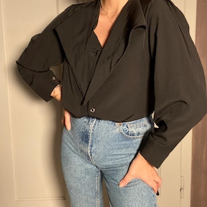 Vintage black blouse, Victorian blouse, Victorian top, big collar blouse, goth top, goth blouse, vintage black shirt, vintage black top