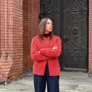 Vintage red sweater, wool red sweater, wool cardigan, vintage zipper cardigan, zipper red cardigan, wool turtleneck, vintage wool turtleneck