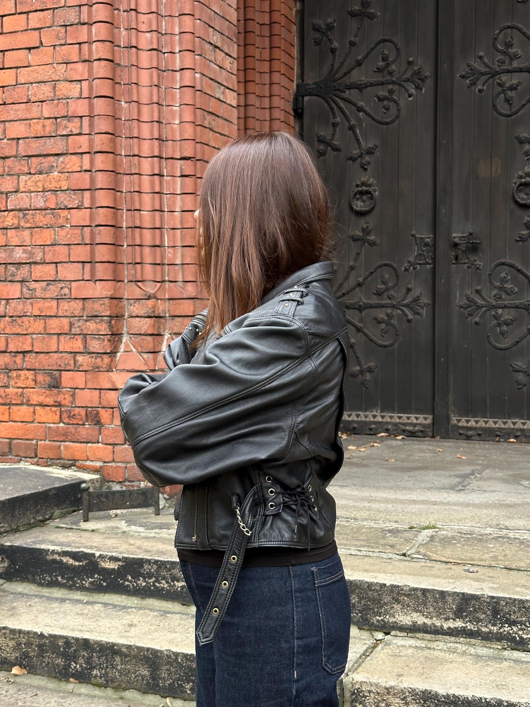 Vintage Leather Jacket, 70s Black Leather Jacket, Crop Leather