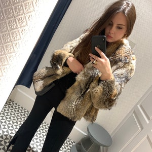 Vintage Fuchs Pelzjacke Echtinsel Fuchs Koyote M 38 Sand Silber gold Pelz