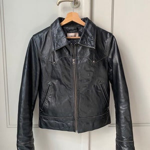 veste en cuir véritable vintage, veste en cuir à col, fermeture éclair, veste en cuir vintage S, veste en cuir véritable, veste en cuir ajustée