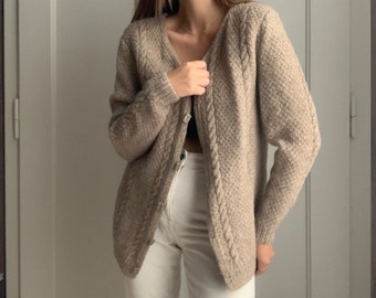 Vintage alpaca wool sweater knitting dress turtleneck jumper melange brown pure wool S XS