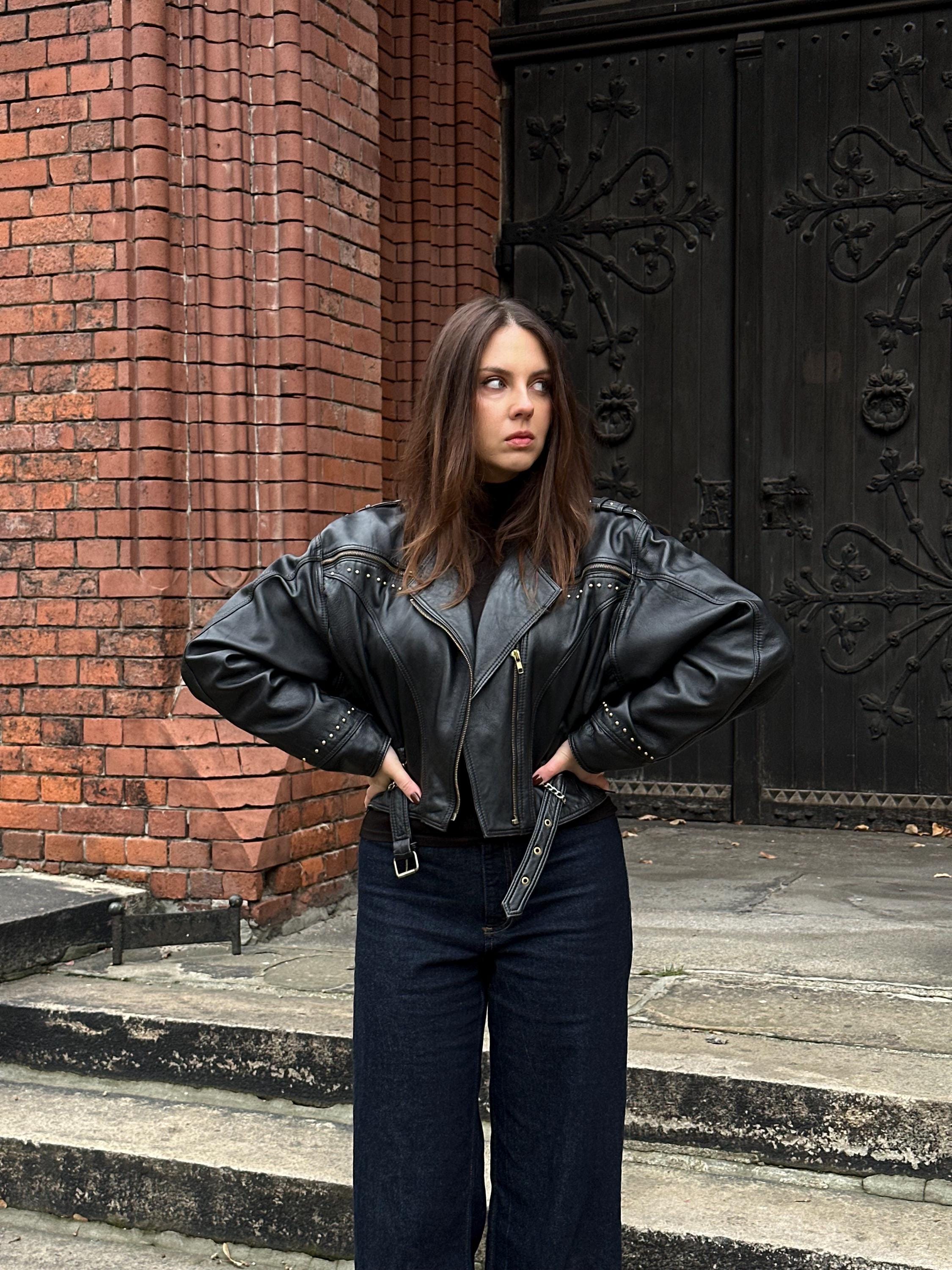 Vintage Leather Jacket, 70s Black Leather Jacket, Crop Leather
