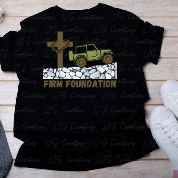 Firm Foundation SUV with cross, rocky mountain, thorns, off roading SVG Digital Download