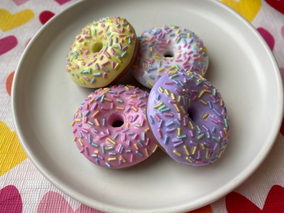 Vanilla Donut Sewing Weights | Set of 4 | Handmade Novelty Polymer Clay Pattern Weights | 2.5oz