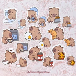 Cute Capybara Stickers, Funny Morning Routine capybara Sticker Set,Stickers for Laptops, Water Bottles & Journals, Gift Idea,Animal stickers