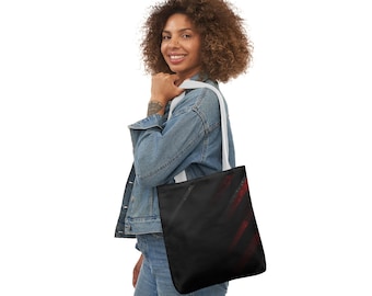 Polyester Canvas Tote Bag with a Whisp of Red Lines - Stylish and Functional Carryall for Everyday Use!