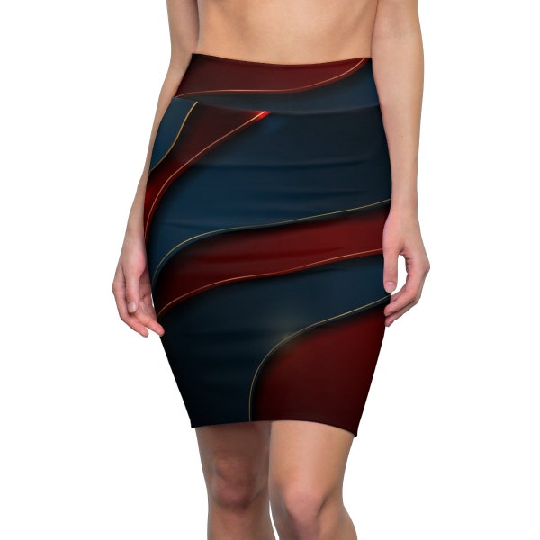 Stylish Women's Pencil Skirt in Charcoal and Red - Elegant Office Wear, Slim Fit, Business Attire, Knee-Length Design