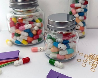 Message in a jar, pill capsules with small paper to write messages on, love pills, couple gift, boyfriend present, valentine, long distance