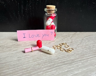 Pequena mensagem em uma jarra, cápsulas de comprimidos com papel pequeno para escrever mensagens, pílulas de amor, presente de casal, presente de namorado, longa distância
