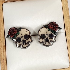 Wood Skull Stud Earrings