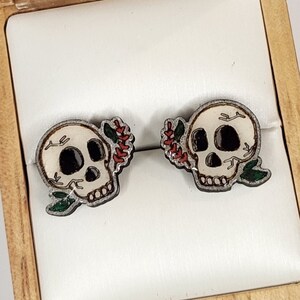 Wood Skull Stud Earrings