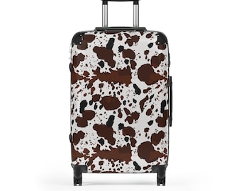 Cow Print Suitcase, Unique Luggage, Travel accessories, gift