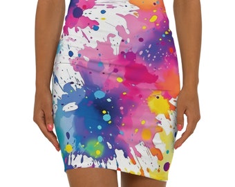 Paint Splatter Women's Mid-Waist Pencil Skirt, Women's clothing