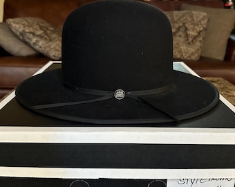¡Stetson "Amish" Open Crown Promo Negro 7 1/4 Estilo "Wyatt Earp"!