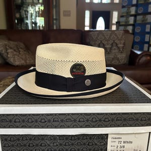 Stetson Whippet Panama Straw 7 1/4 Fedora Hat - White Shantung Straw