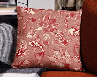 Japanese Koi Throw Pillow in Red - Three Sizes Available