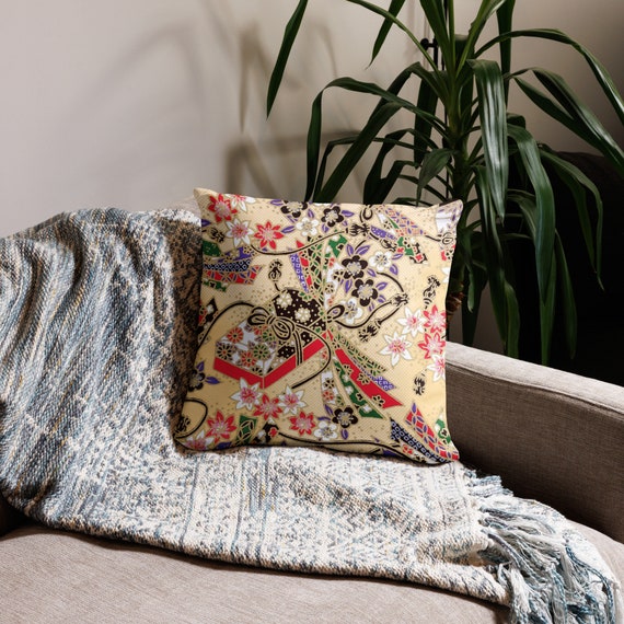Traditional Japanese Design Floral Throw Pillow Three Sizes Available Etsy