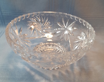 Clear Crystal Wheel Cut Star Crystal Dessert Bowl Thumbprint Edging