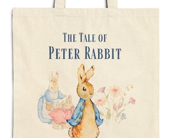 Peter Rabbit Tote Bag | Beatrix Potter Children's Book Lover Gift | Classic Literature Cotton Canvas Gift Bag for Baby Shower or Library Bag