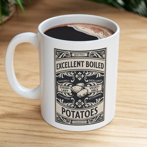 Pride and Prejudice Excellent Boiled Potatoes Mug | Funny Book Lover Gift For Reader | 11oz Jane Austen Classic Literature Quote Coffee Cup