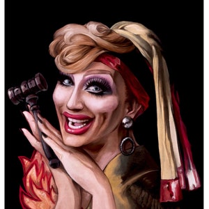 Bianca del Rio Drag Queen Pearl Earring Parody Art Print Portrait Painting