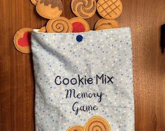 Juego de memoria de fieltro suave - 24 piezas (12 parejas) de galletas de fieltro bordadas + Bolsa personalizada