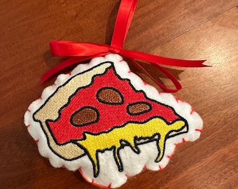 Adorno de fieltro bordado estilo Chicago - Pizza de plato hondo Decoraciones navideñas, regalos, bordados, hechos a mano