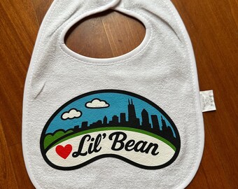 Babero para bebé con el horizonte de Chicago: diseño "Lil' Bean"