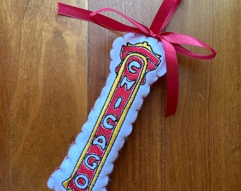 Adorno de fieltro con el símbolo icónico del Teatro de Chicago, adornos navideños, regalos, bordado, hecho a mano
