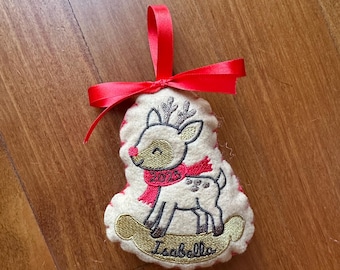 Adorno de reno bordado personalizado: Primera Navidad del bebé 2025