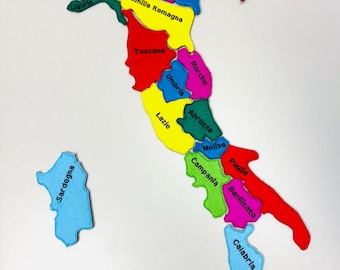 Rompecabezas de fieltro suave "Regioni d’Italia" (Regiones italianas) - ¡Bolsa personalizada incluida!