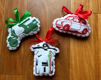 Adorno de fieltro bordado Love Italy, Vespa, Cinquecento, coche clásico, adornos navideños, regalos, bordado, hecho a mano