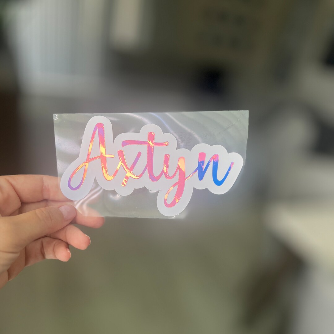 Holographic Name Sticker White Background, Back to School Water Bottle