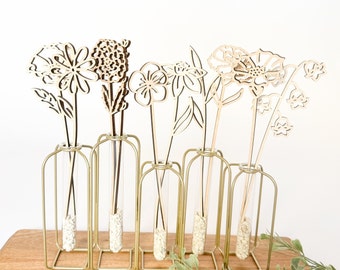 Wooden Birth Flowers | Single Stem Wood Flowers | Birth Flower Bouquets