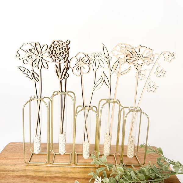 Wooden Birth Flowers | Single Stem Wood Flowers | Birth Flower Bouquets