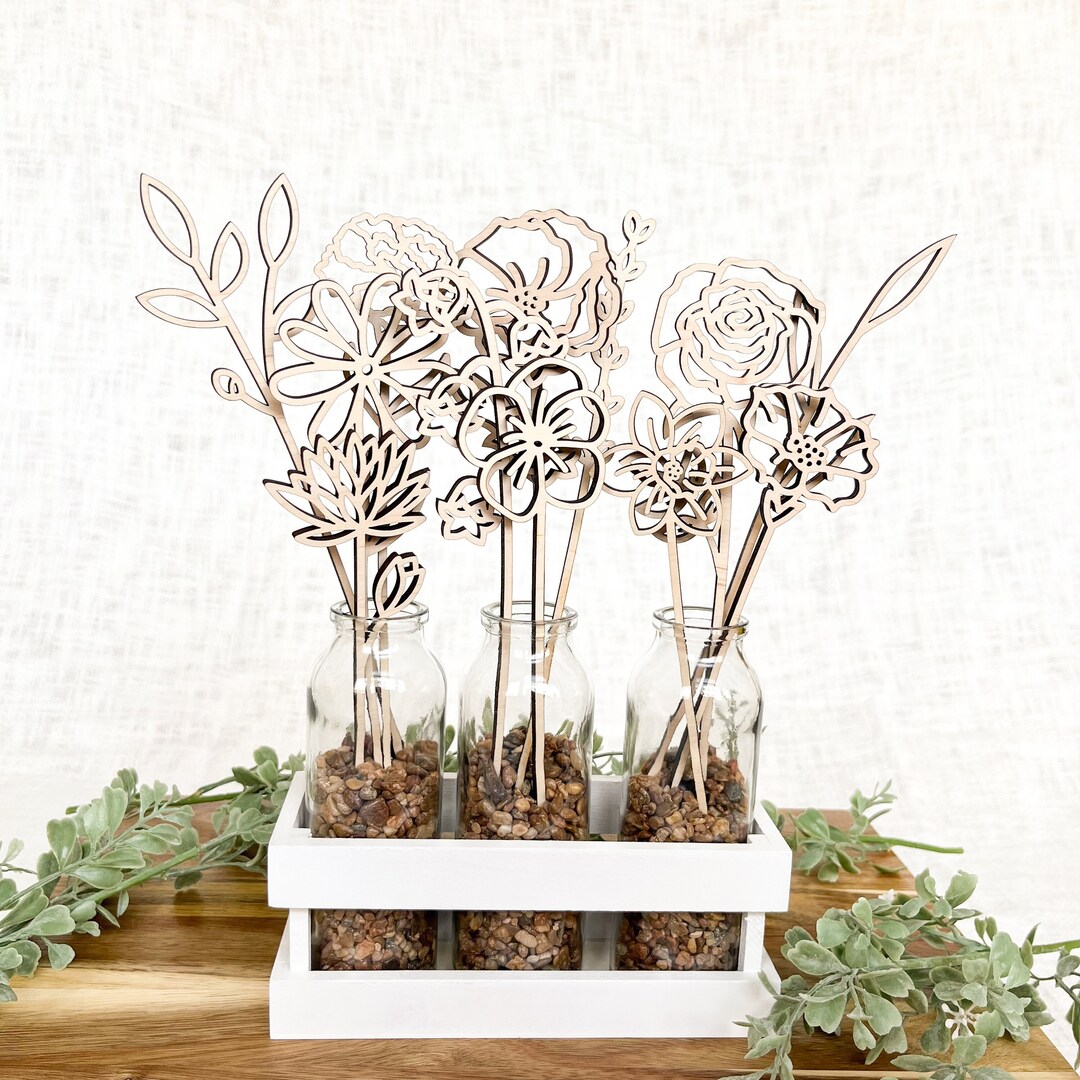 Wooden Birth Flowers Single Stem Wood Flowers Birth Flower Bouquets Etsy