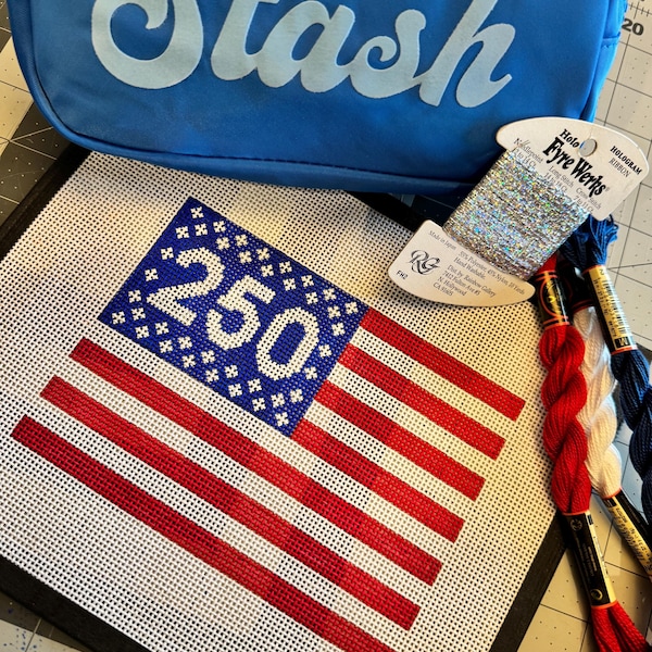 Lienzo para bordar con la bandera estadounidense del 250 aniversario / Kit de bordado patriótico de EE. UU.