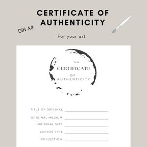 Certificate of Authenticity Art DINA4 art certificate of authenticity digital black white minimal