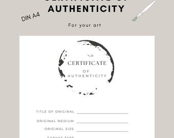 Certificaat van echtheid, kunst, DINA4, digitaal, zwart-wit, minimalistisch