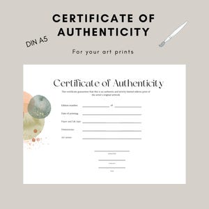 Certificate of Authenticity Art Prints Printing DINA5 Aquarelll
