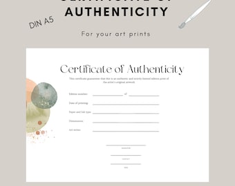 Certificaat van Echtheid Kunstdrukken Afdrukken DINA5 Aquarel