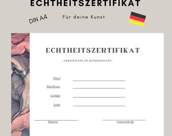 Certificaat van Echtheid Kunst Kunstenaar Certificaat abstract DINA4 Duits