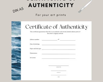 Certificaat van Echtheid Kunstdrukken Afdrukken DINA5 Aquarel