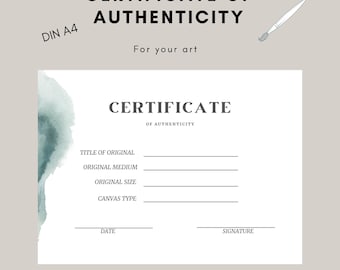 Certificaat van Echtheid Kunst DINA4 Aquarel digitaal
