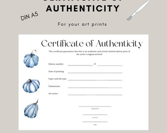 Certificaat van Echtheid Kunstdrukken Afdrukken DINA5 Aquarel Pompoen Herfst Helloween