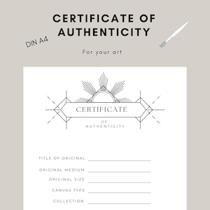 Certificate of Authenticity Art DINA4 art certificate of authenticity digital