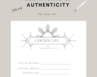Certificaat van Echtheid Kunst DINA4 kunstcertificaat van echtheid digitaal