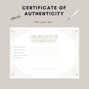 Certificate of Authenticity Art Artist Certificate